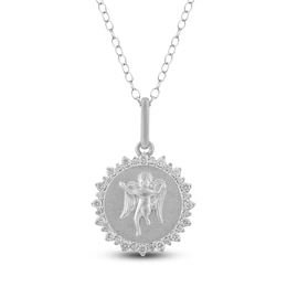 Diamond Angel Number 444 Medallion Necklace 1/4 ct tw Sterling Silver 18"