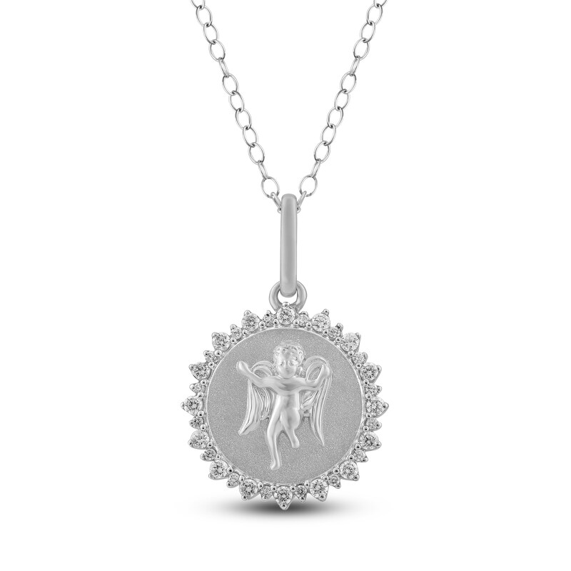 Main Image 1 of Diamond Angel Number 444 Medallion Necklace 1/4 ct tw Sterling Silver 18"