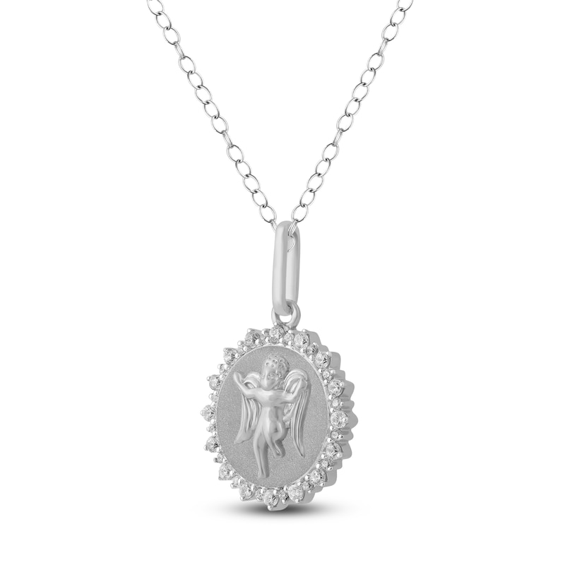 Main Image 2 of Diamond Angel Number 444 Medallion Necklace 1/4 ct tw Sterling Silver 18"