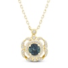Thumbnail Image 1 of Montana Blue Natural Sapphire & Diamond Flower Frame Necklace 1/8 ct tw 14K Yellow Gold 18"