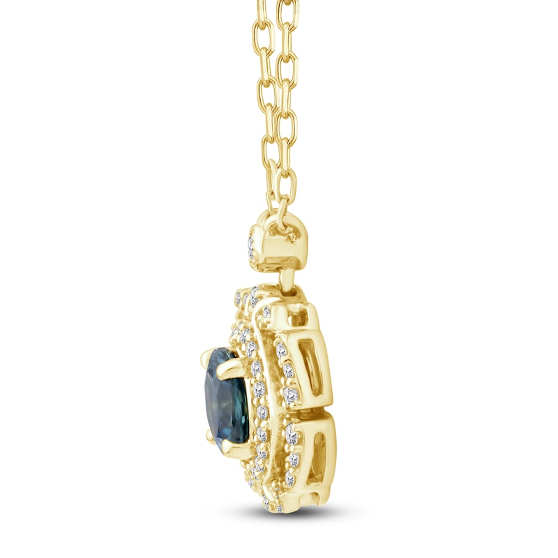 Main Image 2 of Montana Blue Natural Sapphire & Diamond Flower Frame Necklace 1/8 ct tw 14K Yellow Gold 18"