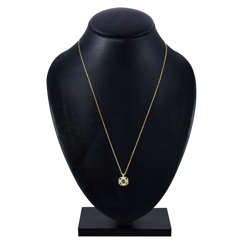Main Image 4 of Montana Blue Natural Sapphire & Diamond Flower Frame Necklace 1/8 ct tw 14K Yellow Gold 18"