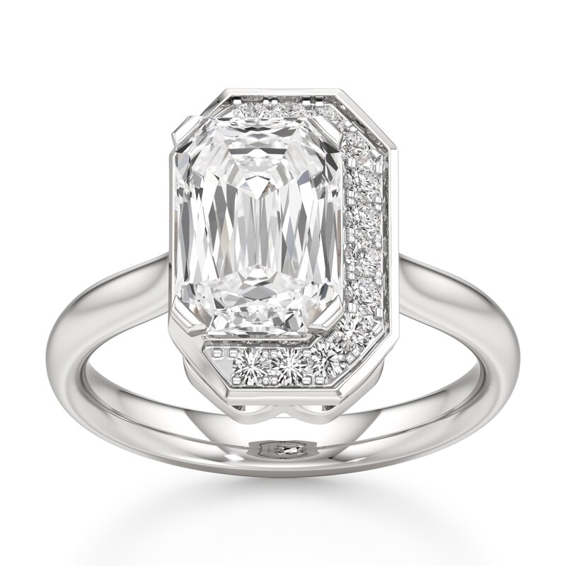Main Image 1 of J'Lure Imperial-Emerald Step-Cut Lab-Created Diamond Half-Halo Engagement Ring 3-1/6 ct tw 18K White Gold