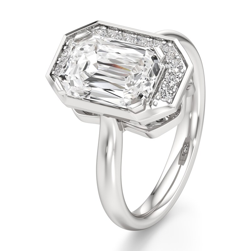 Main Image 4 of J'Lure Imperial-Emerald Step-Cut Lab-Created Diamond Half-Halo Engagement Ring 3-1/6 ct tw 18K White Gold