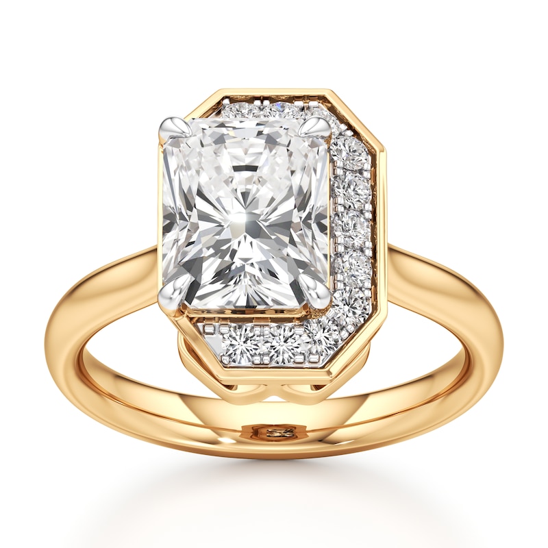 Main Image 1 of J'Lure Radiant Brilliant-Cut Lab-Grown Diamond Half-Halo Engagement Ring 3-1/6 ct tw 18K Yellow Gold