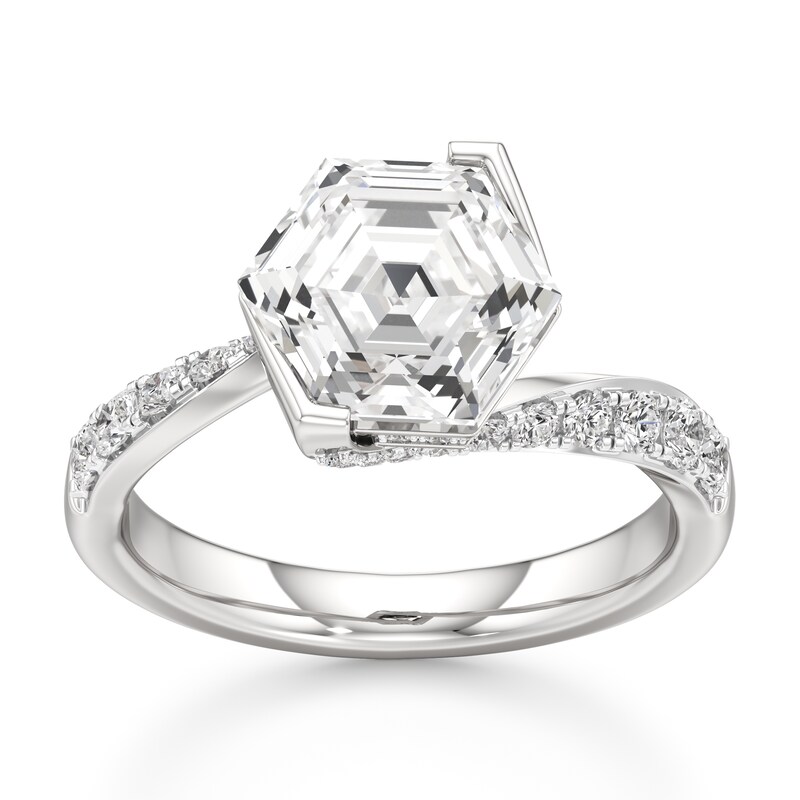 Main Image 1 of J'Lure Hexagon Step-Cut Lab-Created Diamond Bypass Engagement Ring 3-3/8 ct tw 18K White Gold