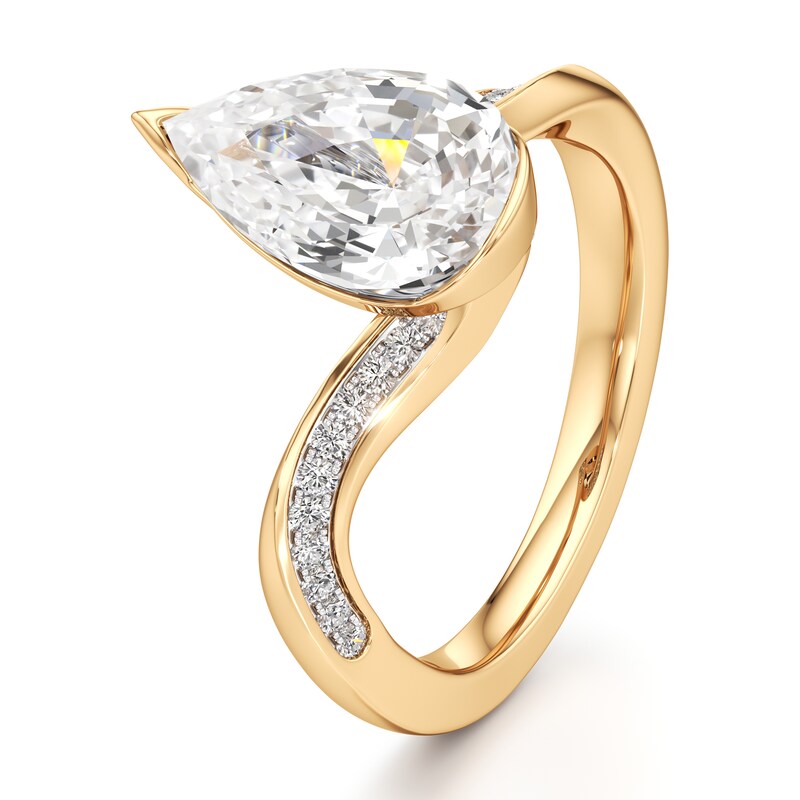 Main Image 4 of J'Lure Pear Step-Cut Lab-Grown Diamond Bypass Engagement Ring 3-1/5 ct tw 18K Yellow Gold