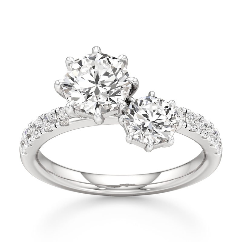 Main Image 1 of J'Lure Octagon Brilliant-Cut Two-Stone Lab-Grown Diamond Engagement Ring 1-7/8 ct tw 18K White Gold