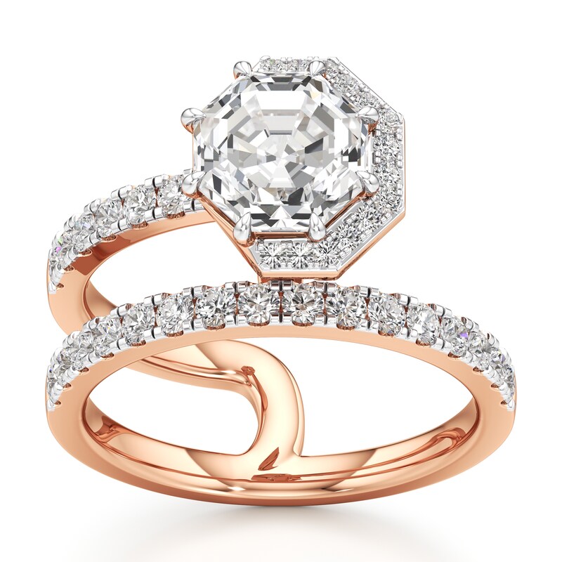 Main Image 1 of J'Lure Octagon Step-Cut Lab-Grown Diamond Spiral Engagement Ring 2-1/2 ct tw 18K Rose Gold