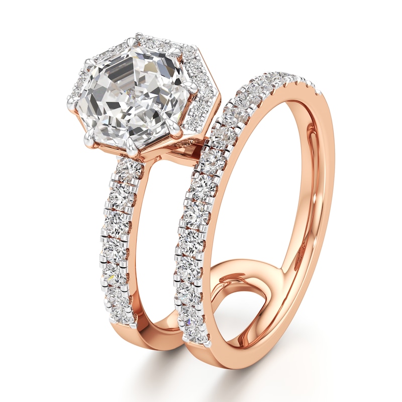 Main Image 4 of J'Lure Octagon Step-Cut Lab-Grown Diamond Spiral Engagement Ring 2-1/2 ct tw 18K Rose Gold