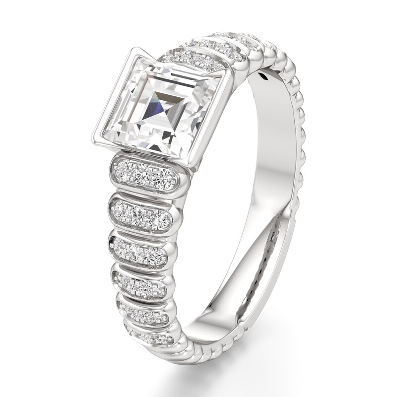 Main Image 4 of J'Lure Carre Step-Cut Lab-Created Diamond Engagement Ring 1-1/6 ct tw 18K White Gold
