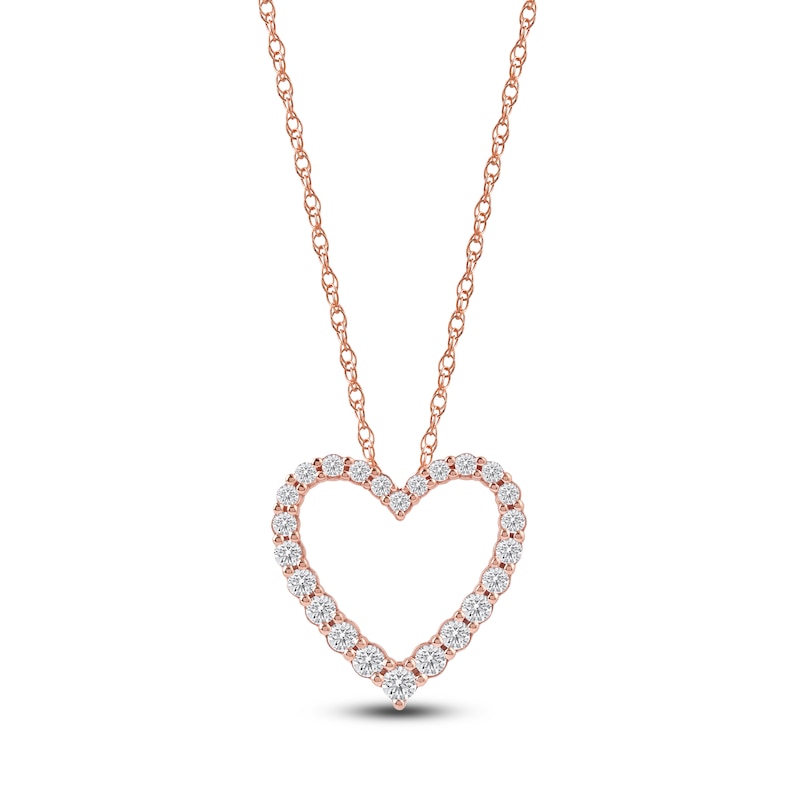 Main Image 1 of Lab-Grown Diamond Graduated Open-Heart Necklace 1/2 ct tw 14K Rose Gold 18"