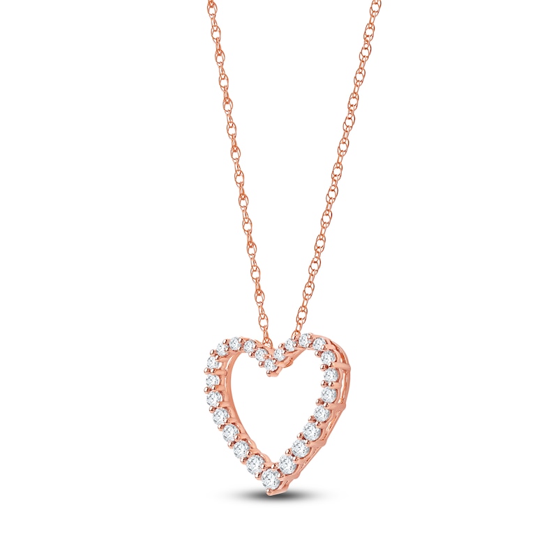 Main Image 2 of Lab-Grown Diamond Graduated Open-Heart Necklace 1/2 ct tw 14K Rose Gold 18"