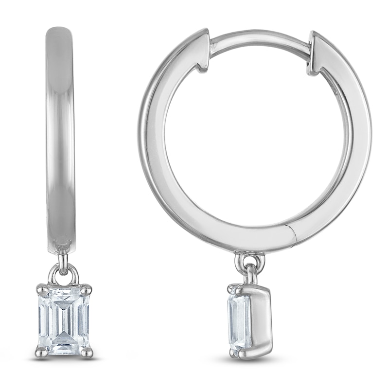 Main Image 1 of Emerald-Cut Lab-Grown Diamond Solitaire Dangle Hoop Earrings 1/2 ct tw 14K White Gold (SI2/F)