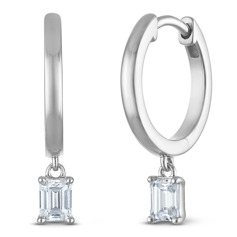 Main Image 2 of Emerald-Cut Lab-Grown Diamond Solitaire Dangle Hoop Earrings 1/2 ct tw 14K White Gold (SI2/F)