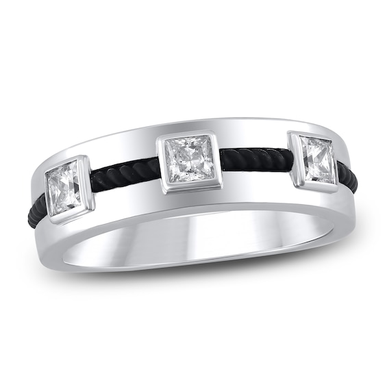 Mens SquareCut Certified Diamond ThreeStone Wedding Band 34 ct tw 18K Black Gold 18K White Gold Mens SquareCut Certified Diamond ThreeStone Wedding Band 34 ct tw 18K Black Gold 18K White Gold