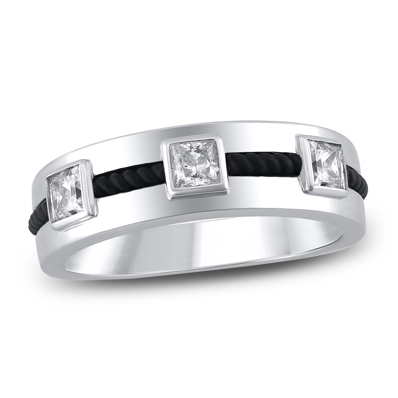 Men's Square-Cut Certified Diamond Three-Stone Wedding Band 3/4 ct tw 18K Black Gold & 18K White Gold