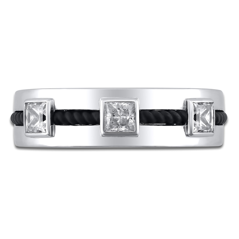 Main Image 2 of Men's Square-Cut Certified Diamond Three-Stone Wedding Band 3/4 ct tw 18K Black Gold & 18K White Gold