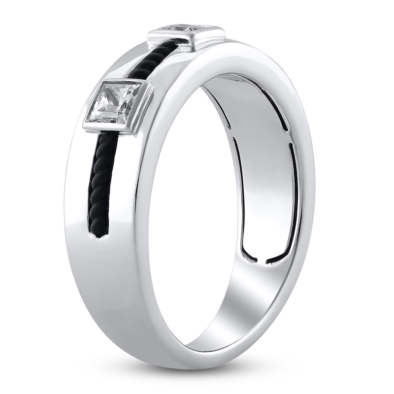 Main Image 3 of Men's Square-Cut Certified Diamond Three-Stone Wedding Band 3/4 ct tw 18K Black Gold & 18K White Gold