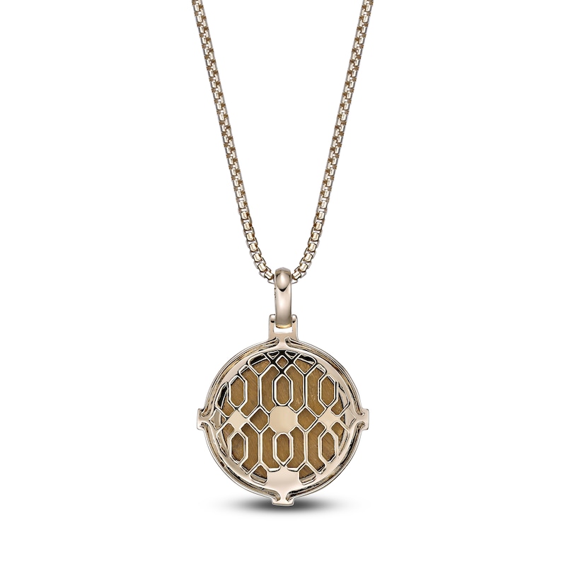Main Image 3 of Men's Natural Tiger's Eye & Black Diamond Compass Necklace 1/3 ct tw 14K Yellow Gold-Plated Sterling Silver 24"