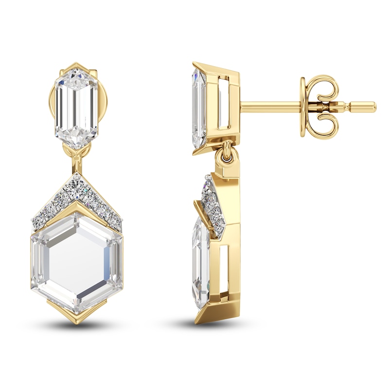 Main Image 1 of J'Lure Hexagon Portrait-Cut & Hexagon Baguette-Cut Lab-Grown Diamond Dangle Earrings 2-7/8 ct tw 14K Yellow Gold