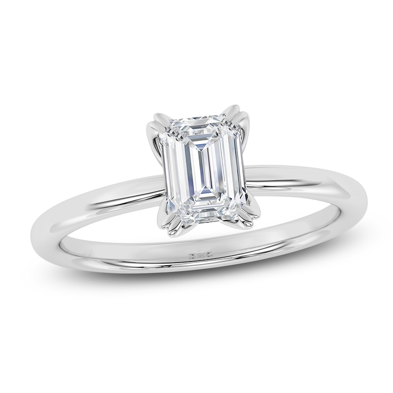 Main Image 1 of Certified Emerald-Cut Diamond Solitaire Engagement Ring 1 ct tw 18K White Gold (SI2/G)
