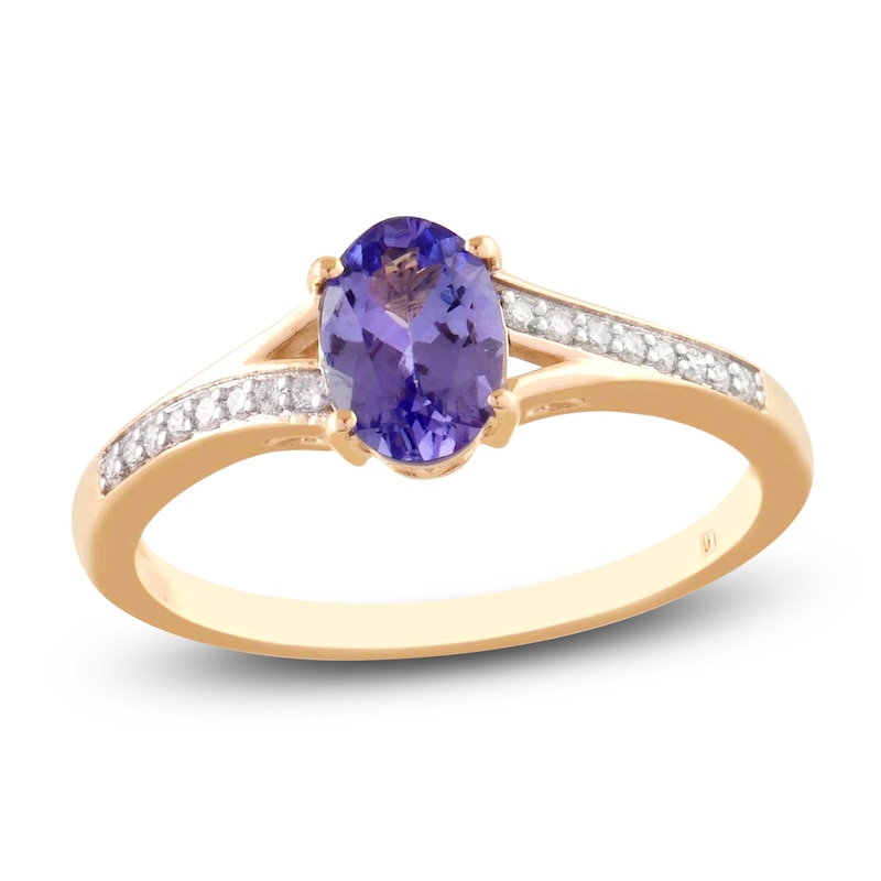 Main Image 1 of Oval-Cut Natural Tanzanite & Diamond Ring 1/15 ct tw 10K Yellow Gold