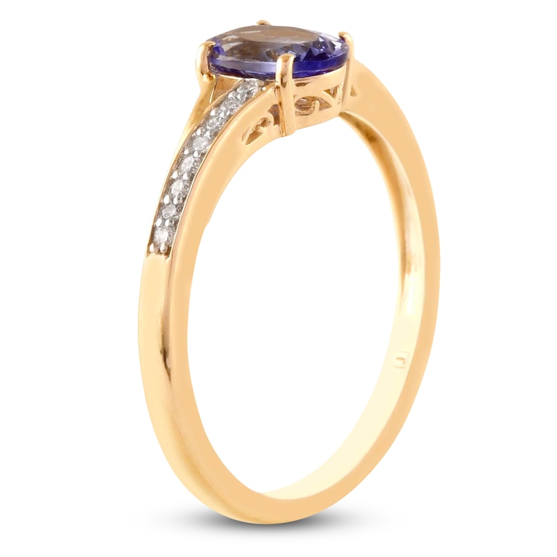 Main Image 2 of Oval-Cut Natural Tanzanite & Diamond Ring 1/15 ct tw 10K Yellow Gold