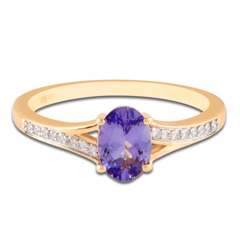 Main Image 3 of Oval-Cut Natural Tanzanite & Diamond Ring 1/15 ct tw 10K Yellow Gold