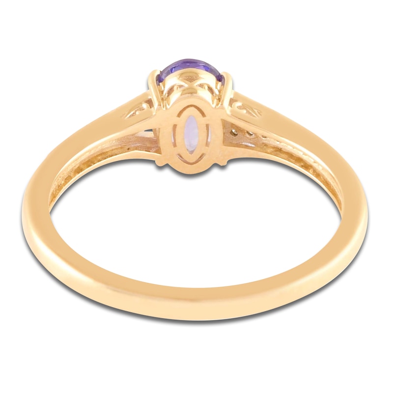 Main Image 4 of Oval-Cut Natural Tanzanite & Diamond Ring 1/15 ct tw 10K Yellow Gold