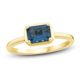 Rectangle-Cut Natural London Blue Topaz Solitaire Ring 10K Yellow Gold