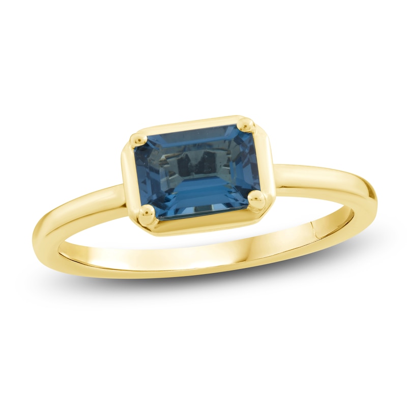 Main Image 1 of Rectangle-Cut Natural London Blue Topaz Solitaire Ring 10K Yellow Gold