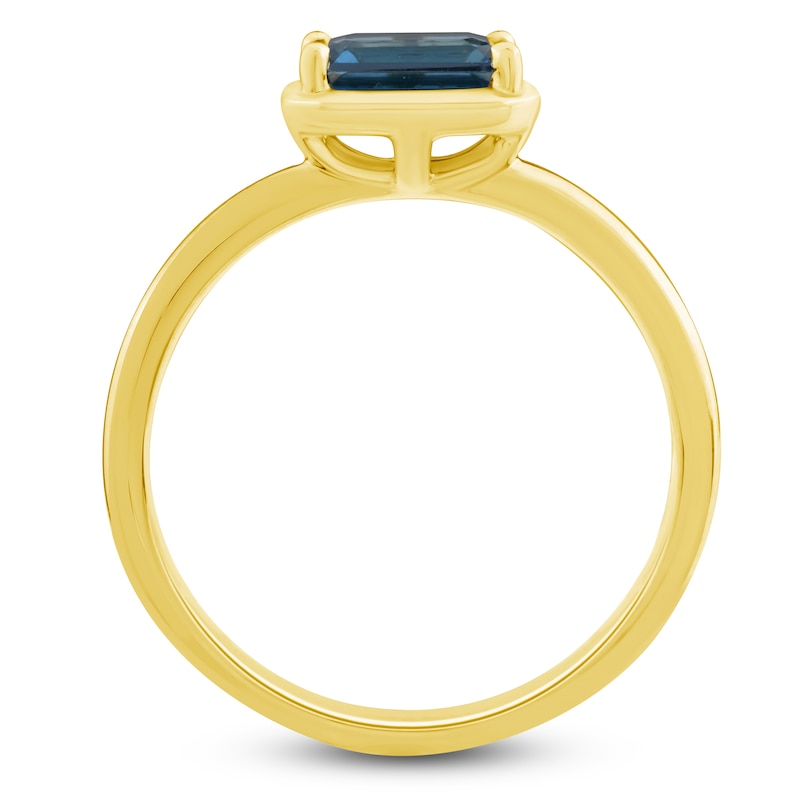 Main Image 2 of Rectangle-Cut Natural London Blue Topaz Solitaire Ring 10K Yellow Gold