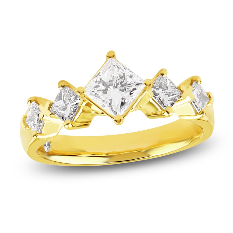 Main Image 1 of Storied Diamond Desert Sands of Eternity Princess-Cut Five-Stone Engagement Ring 1-1/2 ct tw 18K Yellow Gold