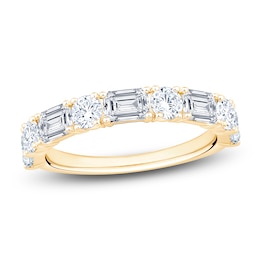 Round & Emerald-Cut Lab-Grown Diamond Alternating Anniversary Ring 2-1/8 ct tw 14K Yellow Gold