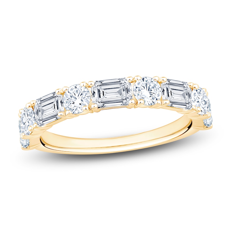 Main Image 1 of Round & Emerald-Cut Lab-Grown Diamond Alternating Anniversary Ring 2-1/8 ct tw 14K Yellow Gold