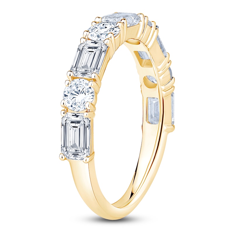 Main Image 2 of Round & Emerald-Cut Lab-Grown Diamond Alternating Anniversary Ring 2-1/8 ct tw 14K Yellow Gold