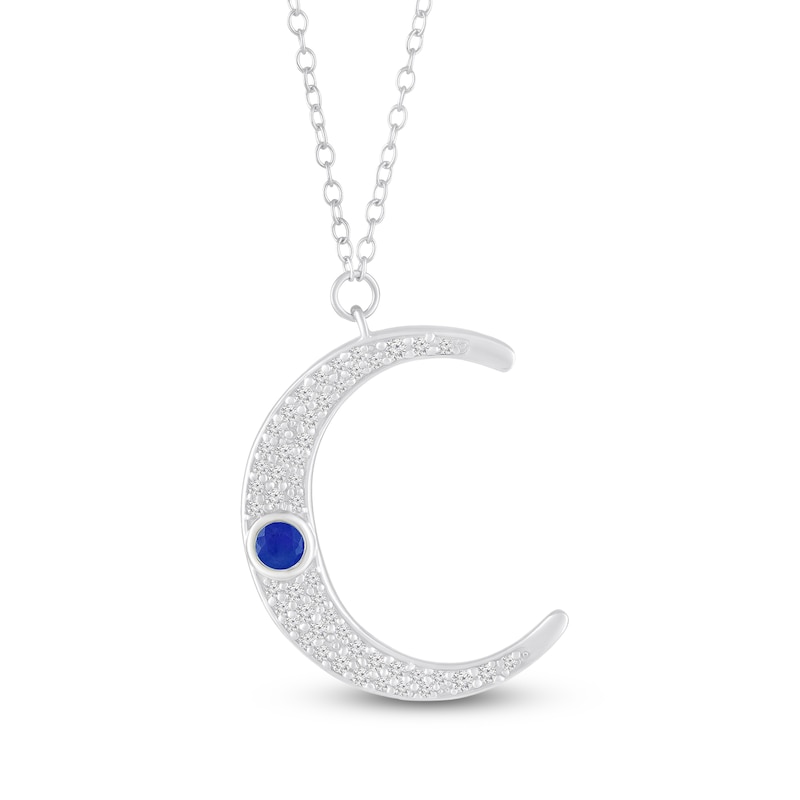 Main Image 1 of Bezel-Set Natural Blue Sapphire & Diamond Crescent Moon Necklace 1/4 ct tw 10K White Gold 18"