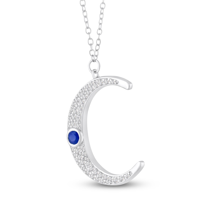 Main Image 2 of Bezel-Set Natural Blue Sapphire & Diamond Crescent Moon Necklace 1/4 ct tw 10K White Gold 18"