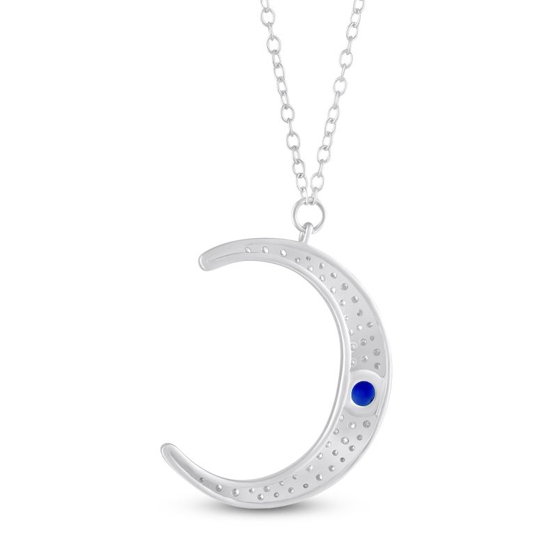 Main Image 3 of Bezel-Set Natural Blue Sapphire & Diamond Crescent Moon Necklace 1/4 ct tw 10K White Gold 18"