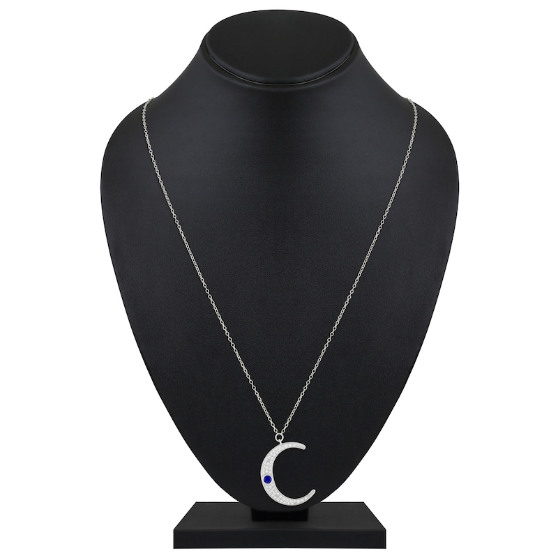 Main Image 5 of Bezel-Set Natural Blue Sapphire & Diamond Crescent Moon Necklace 1/4 ct tw 10K White Gold 18"