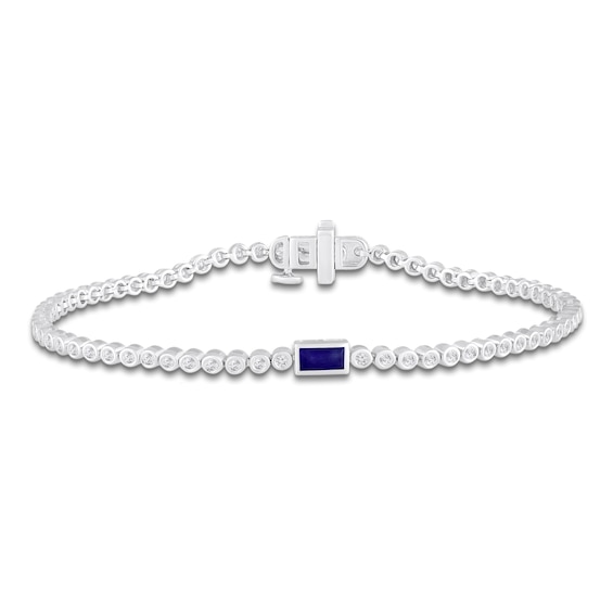 Baguette-Cut Natural Blue Sapphire & Diamond Bracelet 3/4 ct tw 10K White Gold 7"
