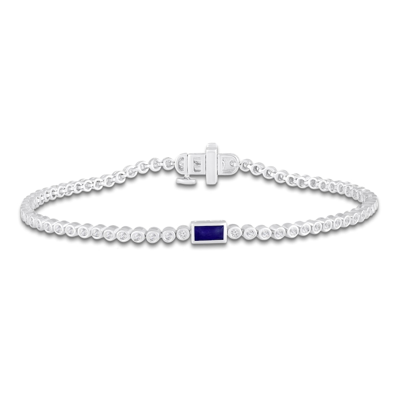 Main Image 1 of Baguette-Cut Natural Blue Sapphire & Diamond Bracelet 3/4 ct tw 10K White Gold 7"
