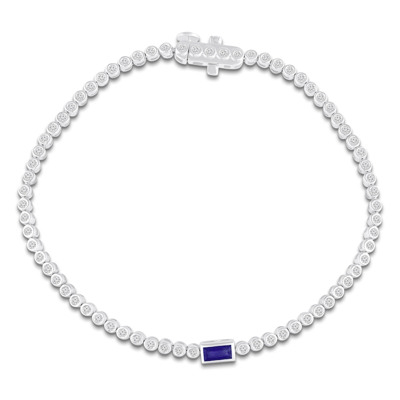 Main Image 2 of Baguette-Cut Natural Blue Sapphire & Diamond Bracelet 3/4 ct tw 10K White Gold 7"