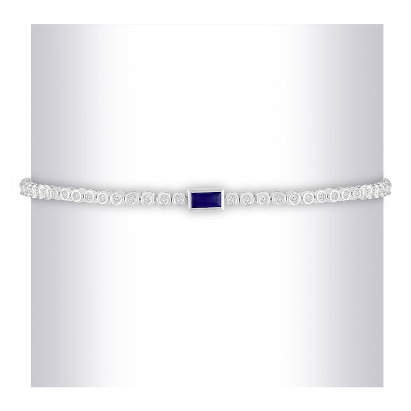 Main Image 3 of Baguette-Cut Natural Blue Sapphire & Diamond Bracelet 3/4 ct tw 10K White Gold 7"