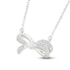 Thumbnail Image 2 of Baguette & Round-Cut Diamond Bow Necklace 1/10 ct tw 10K White Gold 18"