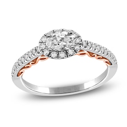 Oval-Cut Diamond East-West Halo Promise Ring 1/3 ct tw 10K Two-Tone Gold