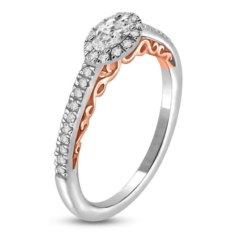 Main Image 2 of Oval-Cut Diamond East-West Halo Promise Ring 1/3 ct tw 10K Two-Tone Gold