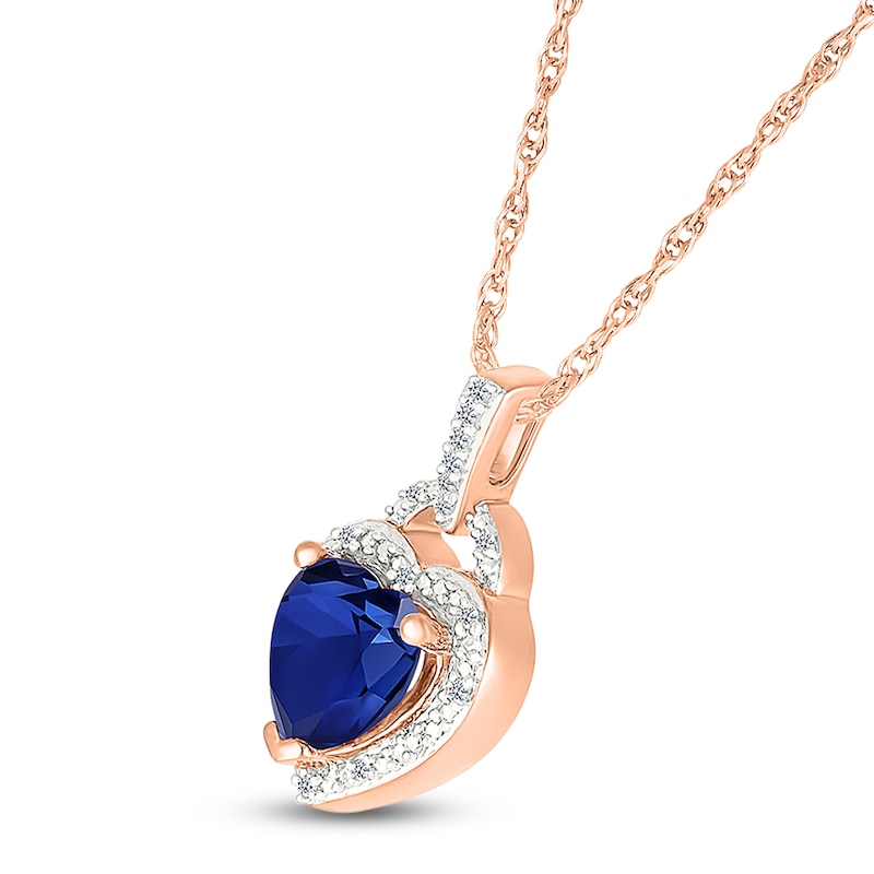 Main Image 2 of Heart-Shaped Blue Lab-Created Sapphire & Diamond Lock Necklace 1/20 ct tw 10K Rose Gold 18"