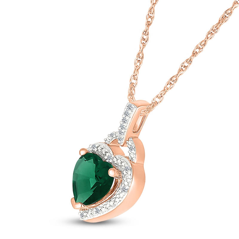 Main Image 2 of Heart-Shaped Lab-Created Emerald & Diamond Lock Necklace 1/20 ct tw 10K Rose Gold 18"